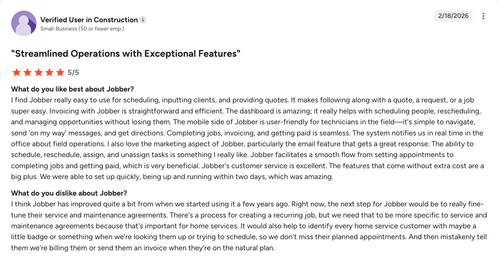 Favorable Jobber review