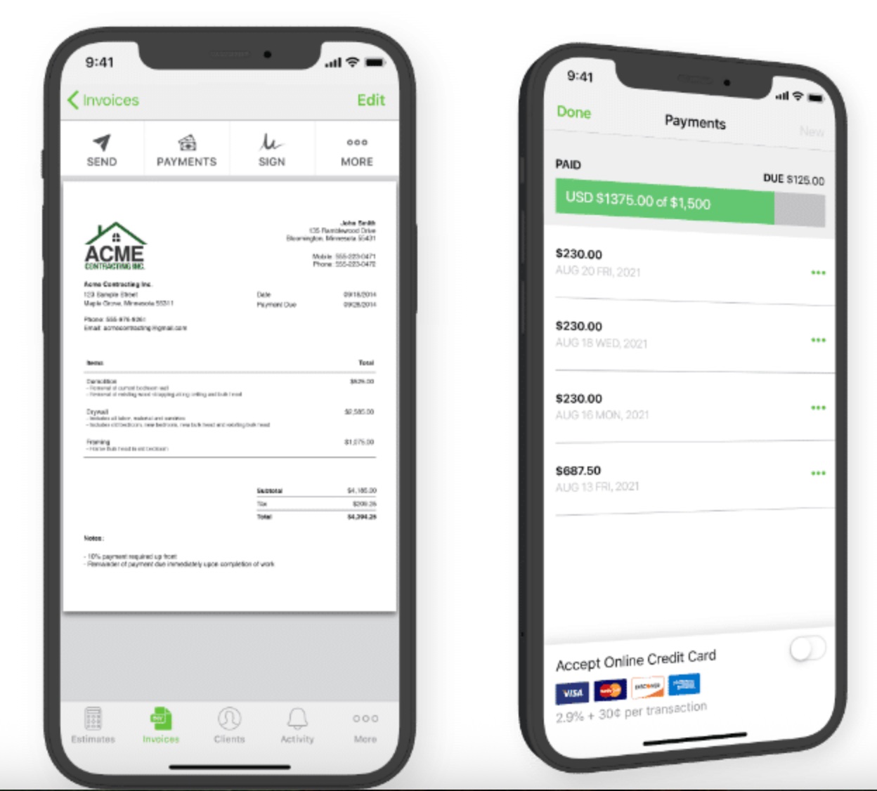 Joist invoice on mobile app