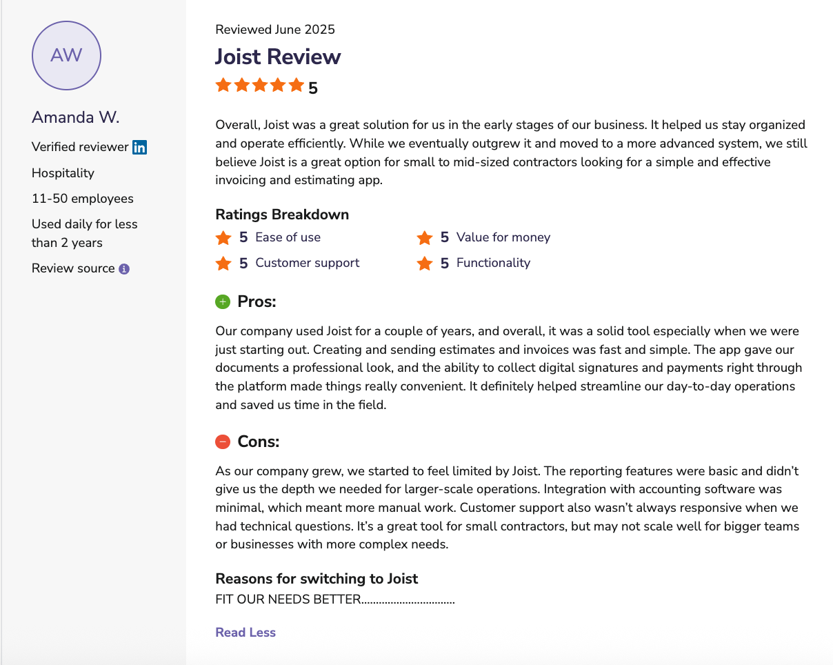Favorable Joist review