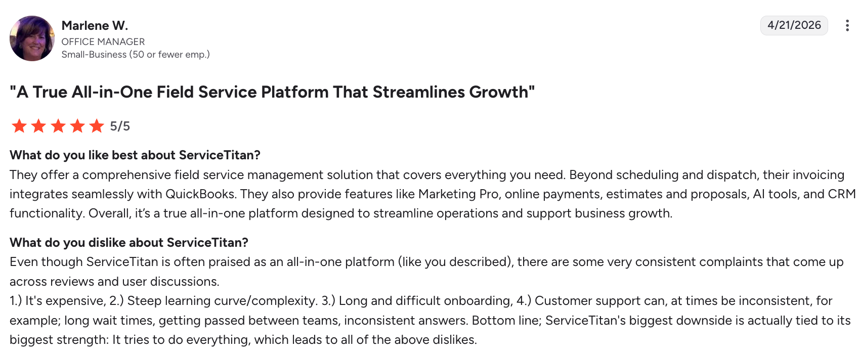 Favorable ServiceTitan review