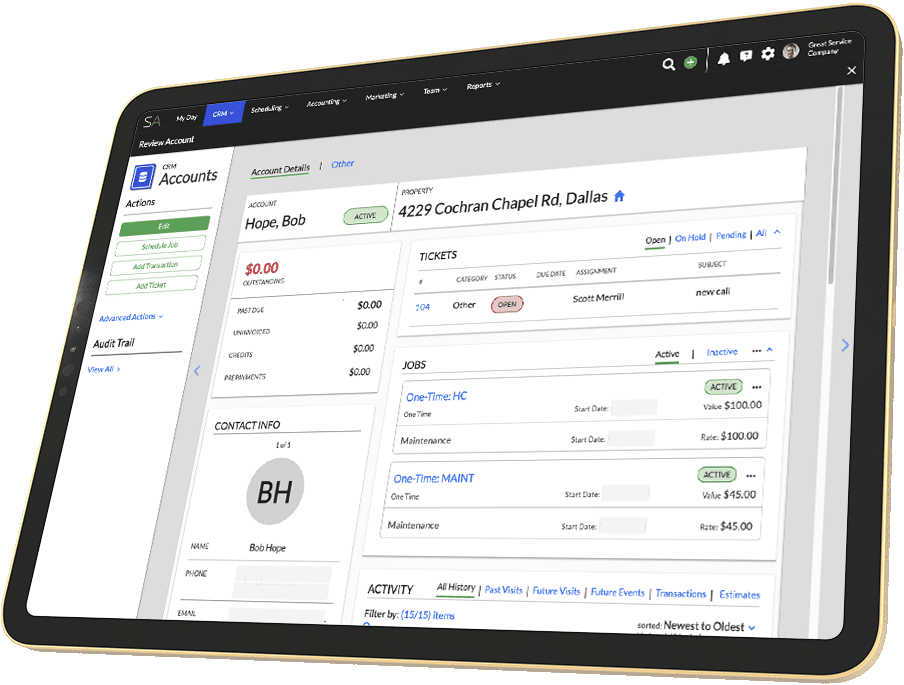 Service Autopilot dashboard on a tablet