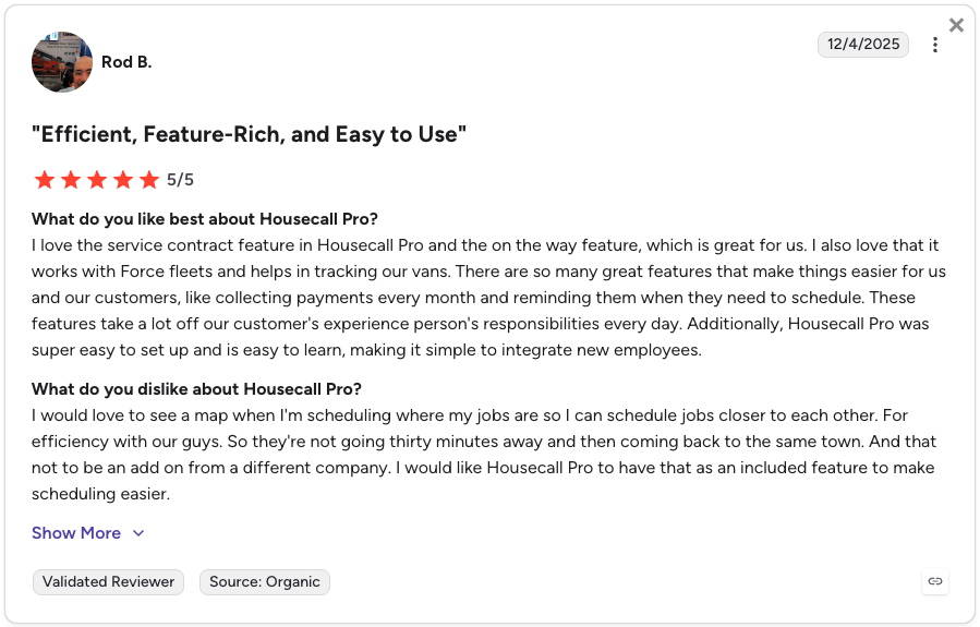 Favorable Housecall Pro review