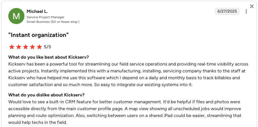 Favorable Kickserv review