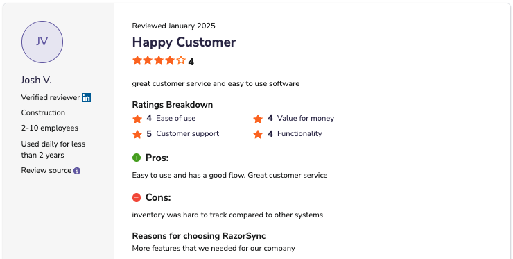 Favorable RazorSync review