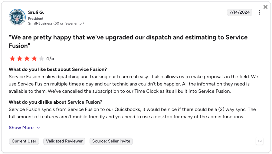 Favorable Service Fusion review
