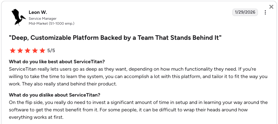 favorable ServiceTitan review