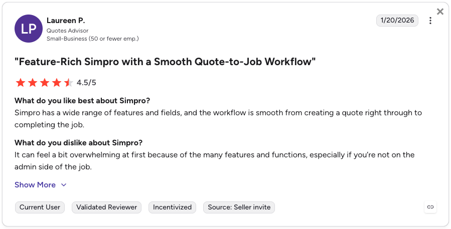 Favorable Simpro review