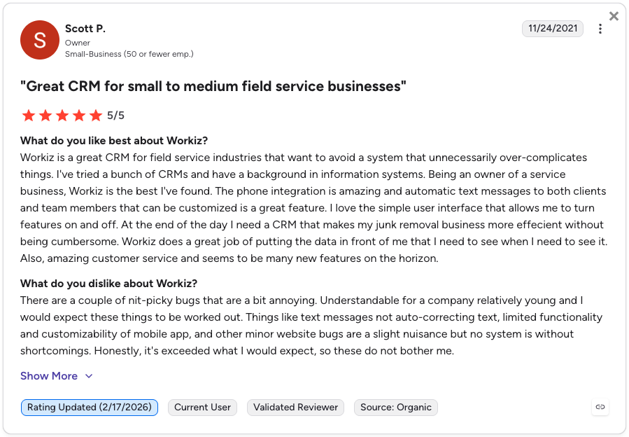 favorable Workiz review