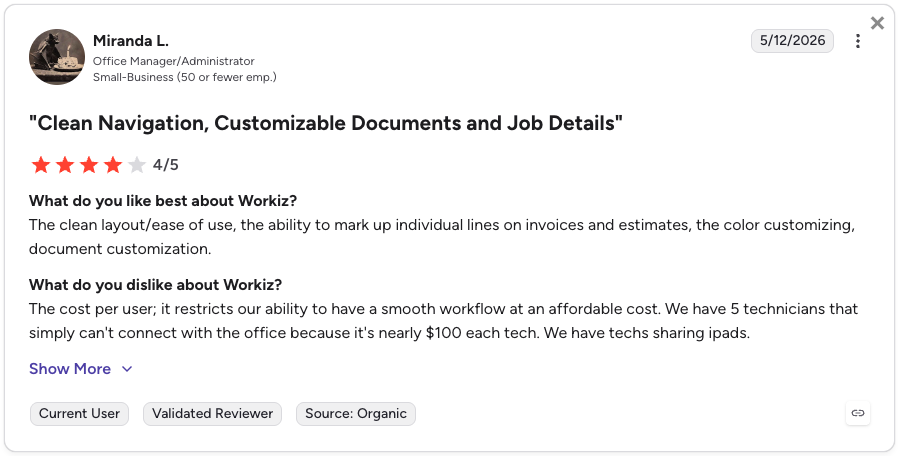 favorable Workiz review