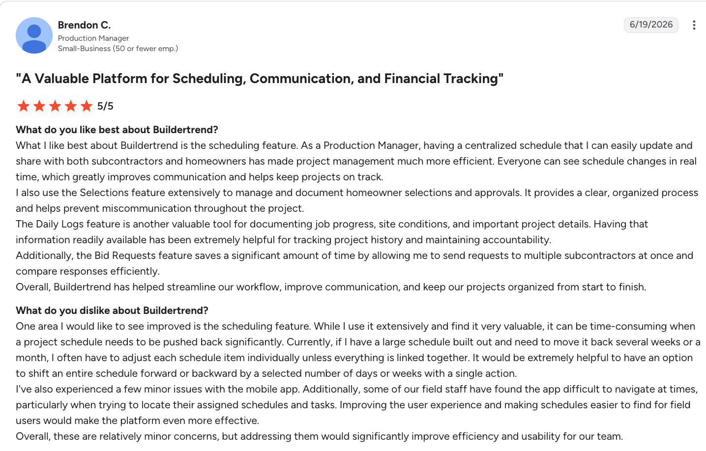 Buildertrend construction management software review