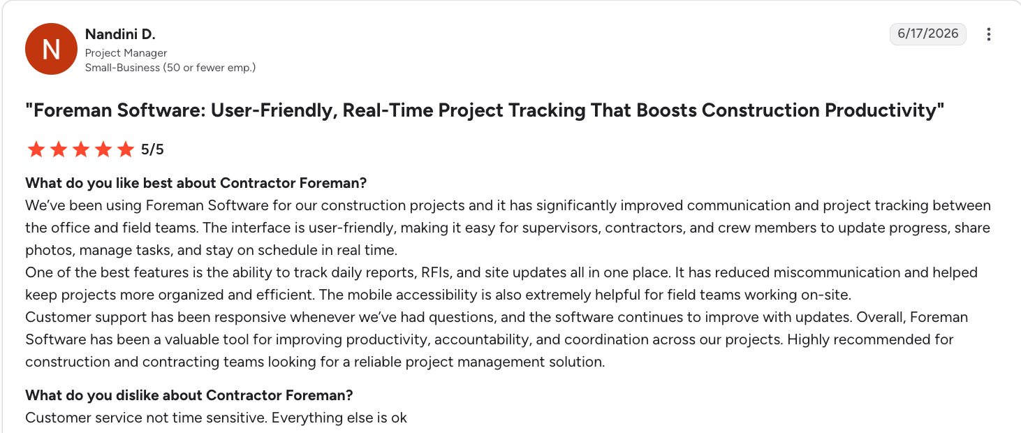 Contractor Foreman construction management software review