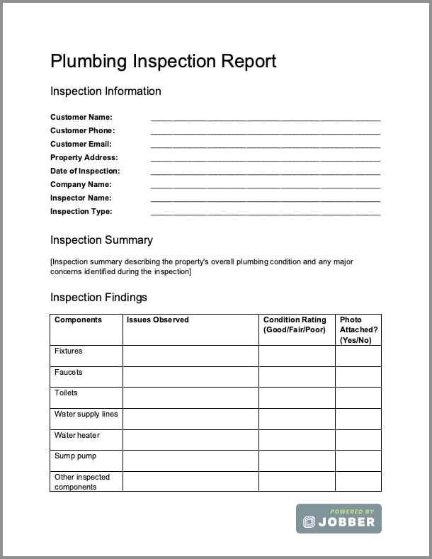 plumbing inspection report