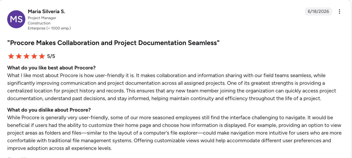 Procore construction management software review