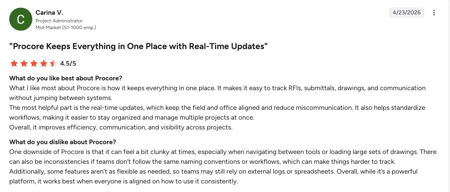 Procore construction management software review