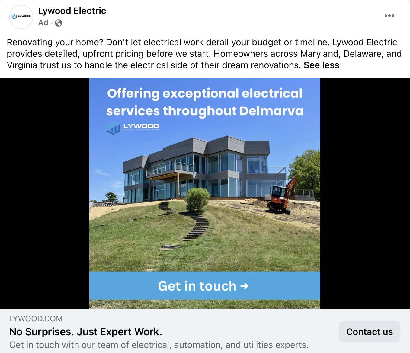 Facebook ad example for electricians