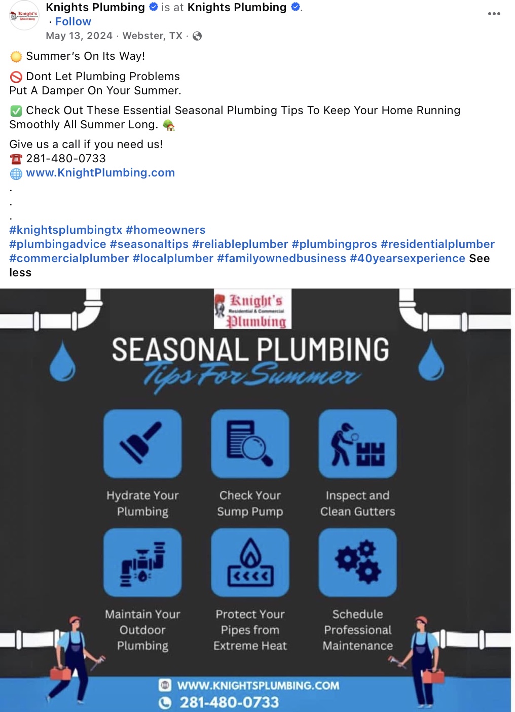 One plumbing company uses Facebook to give customers a seasonal checklist.