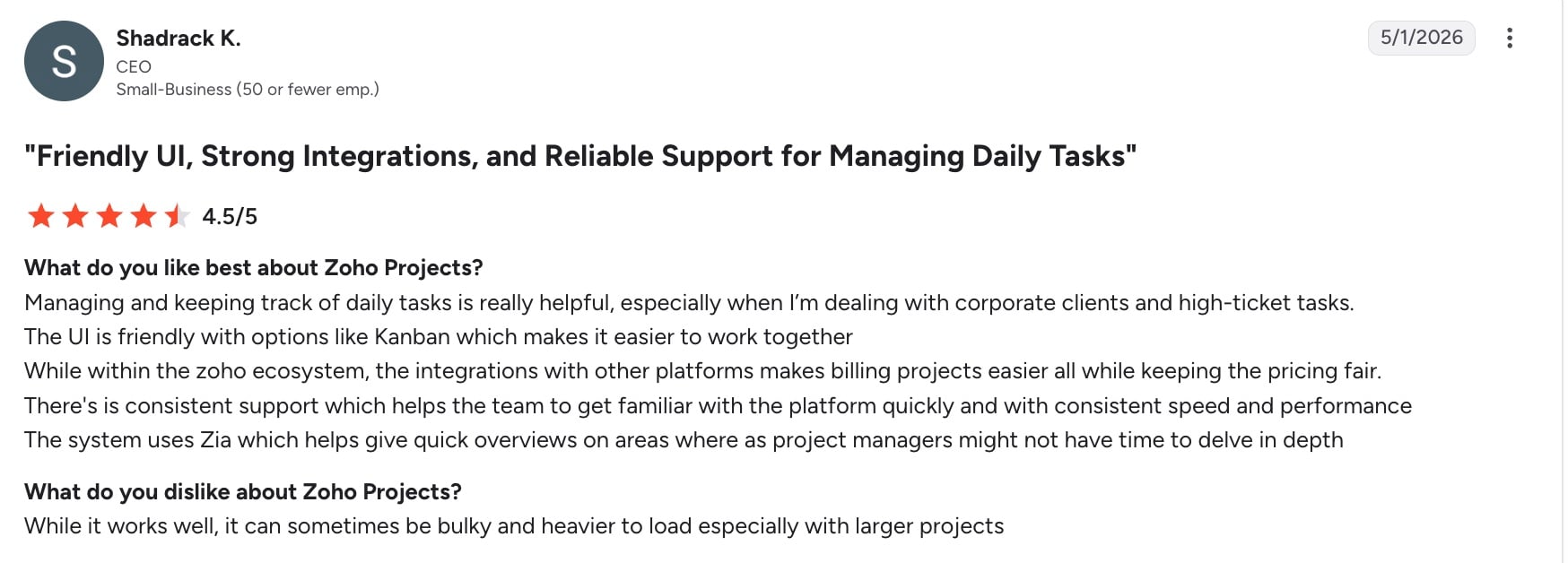 Zoho construction management software review