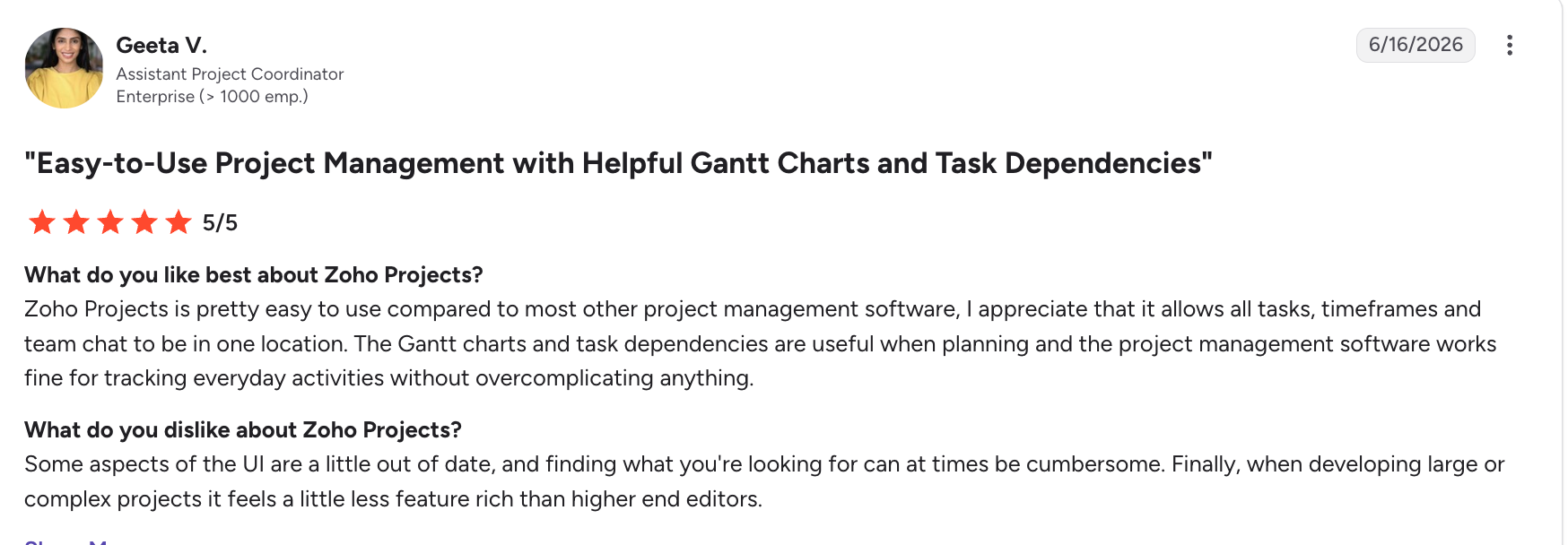 Zoho construction management software review