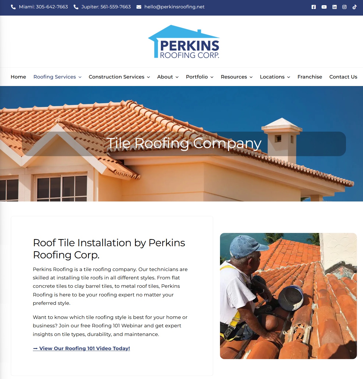example of Perkins Roofing Corp website