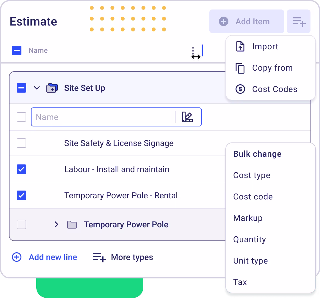 Buildern estimates page