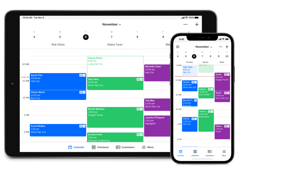 Scheduling calendar in Square Appointments software