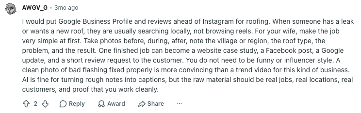 google business profile for roofers