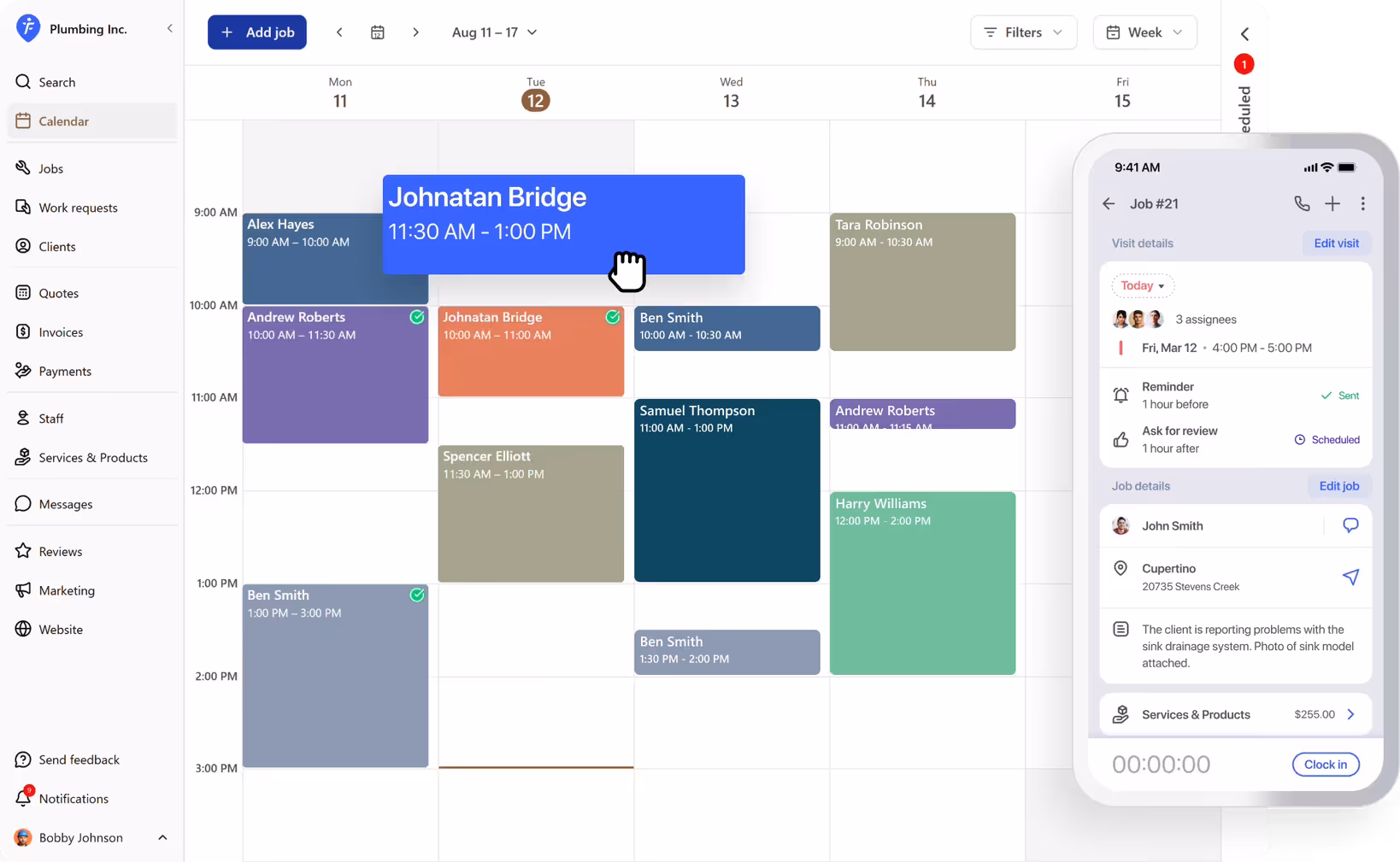 Scheduling calendar in FieldVibe software