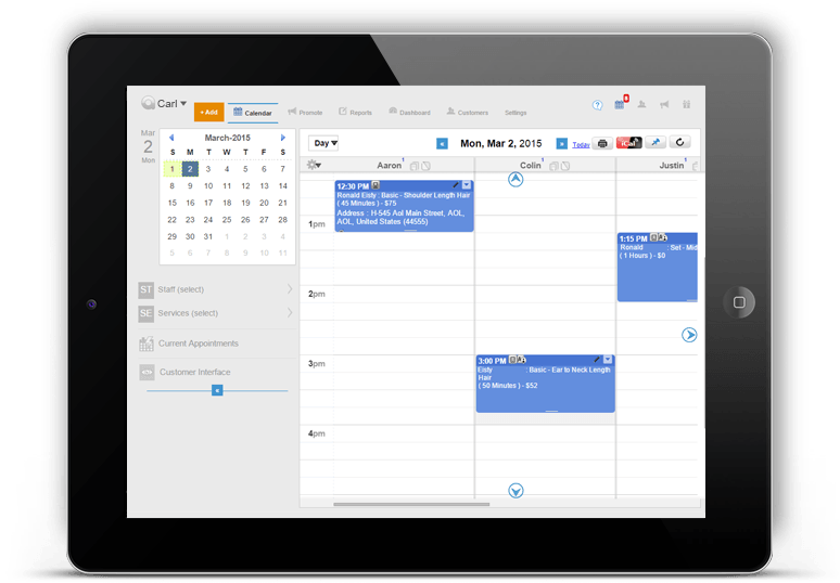 Scheduling calendar in Appointy software